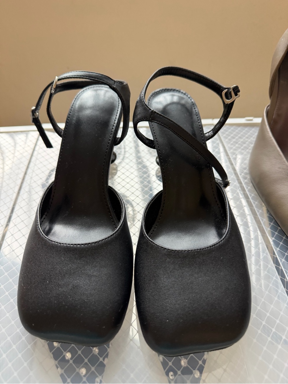 Black Ankle-Strap Square-Toe Heels